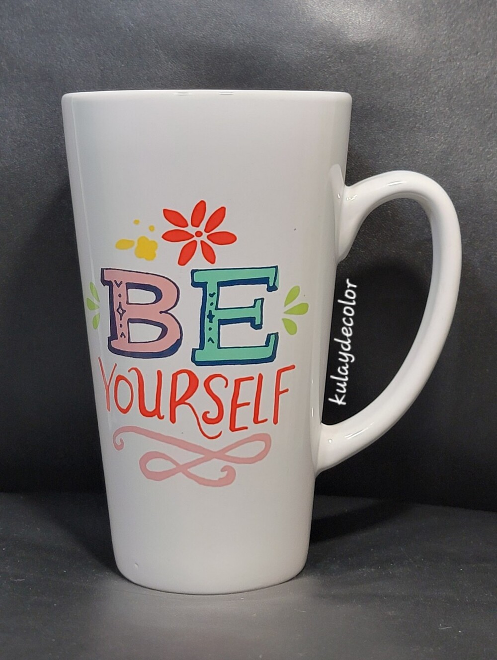 Be Yourself Inspirational Ceramic Coffee Mug Colorful Floral Motivational Qoute
